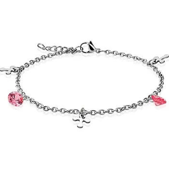 Řetízek Dámský ocelový náramek na nohu, růžové kamínky