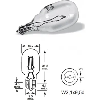 Autožárovka 12V 16W celosklo W2,1 x 9,5d, Elta