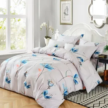 Povlečení Numberoplus Francouzské bavlněné povlečení bílá s modrými květinami