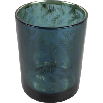 Svícen Petrolejový skleněný svícen na čajovou svíčku s palmovými listy – Ø 8*10cm