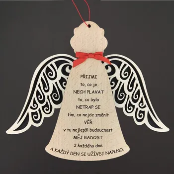 AMADEA Dřevěný anděl s křídly a motivačním textem, masivní dřevo, 18 x 15 cm