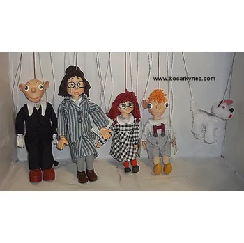 loutka Loutky dřevěné Hurvínek, Spejbl, Mánička, paní Kateřina a pes Žeryk celý komplet sada 5 ks