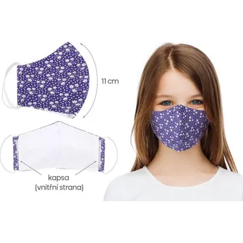 rouška Rouška dětská s kapsou délka oblouku 11cm fialová kytička