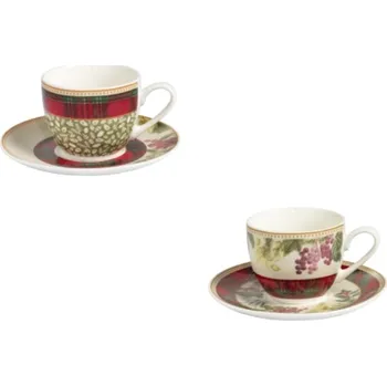 Set 2 kusů šálků s podšálky na presso 90 ml Sottobosco BRANDANI (barva - porcelán, červená, zelená,bílá)