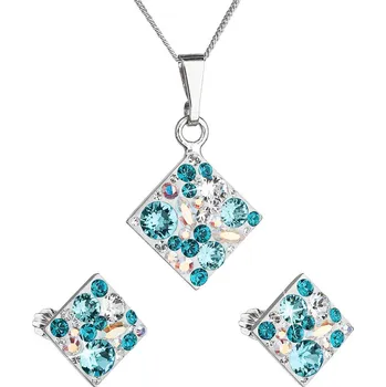 Souprava šperků Sada šperků s krystaly Swarovski náušnice, řetízek a přívěsek modrý kosočtverec 39126.3 turquoise