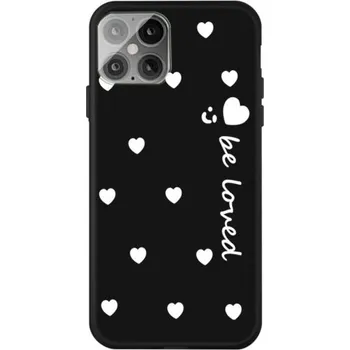 Pouzdro na mobilní telefon Měkký kryt se srdíčky pro iPhone 12 / 12 Pro - černý