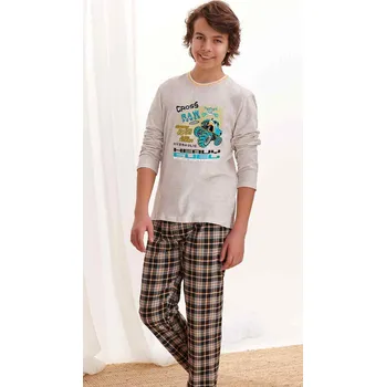Chlapecké pyžamo Taro, chlapecké pyžamo 2339-Leo, dlouhý rukáv, béžový melír, vel. 146