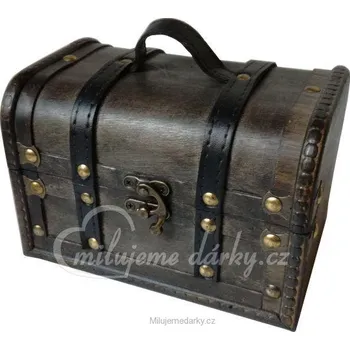 Dárková krabička Větší černá dřevěná dekorační truhlička nýtovaná s přezkami
