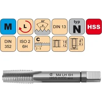 Závitořezný nástroj NÁSTROJE CZ Sadový závitník M8x1.25 I LH ISO2 HSS DIN 352 LEVÝ - 0200L