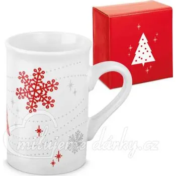 Bílý keramický hrnek se zimním motivem, dárková krabička