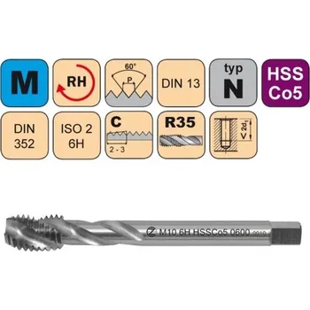 Závitořezný nástroj NÁSTROJE CZ Krátký strojní závitník /CZZ0600/ HSSCo5 pro metrický závit se šroubovitou CZZ Závit: M4
