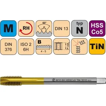 Závitořezný nástroj NÁSTROJE CZ Strojní závitník /CZZ3510/ pro metrický závit s přímou drážkou a lamačem třísek CZZ Závit: M8