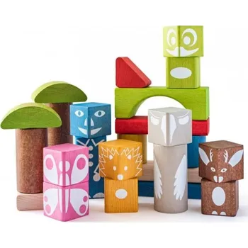 Dřevěná hračka Woody Baby kostky barevné s potiskem 26 ks