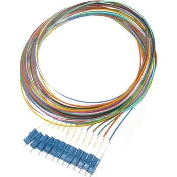 Síťový kabel XtendLan FO pigtail LC, 9/125, 0,9mm, 1m, LS0H, ZWP, sada 12ti pigtailů různé barvy, G.652d FOTS-LC-9-1-9-12