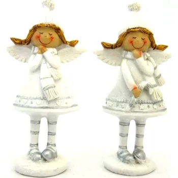 Vánoce Zasněná bílá andělka stojící - 15 cm