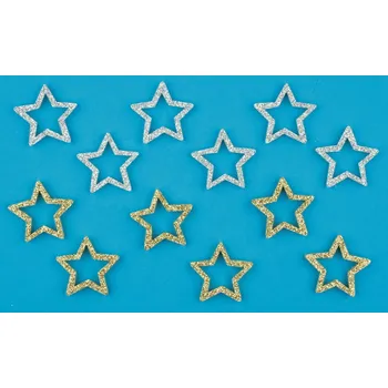 Vánoce Hvězdy glitrové zlaté a stříbrné 3,5 cm, 12 ks