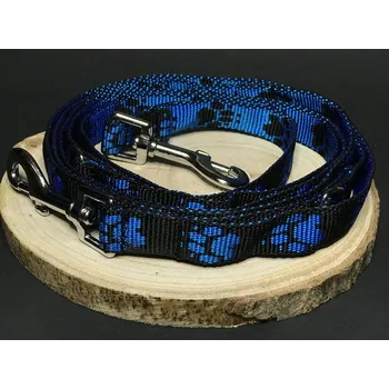 Vodítko pro psa Palkar vodítko přepínací z popruhu pro psy 250 cm x 20 mm černo-modrá s tlapkami (Palkar vodítko přepínací z popruhu pro psy 250 cm x 20 mm černo-modrá s tlapkami)