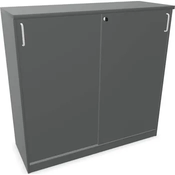 Policová skříň Kancelářská skříň - dveře posuvné, v x š x h: 1155 x 1200 x 445 mm, barva tmavě šedá
