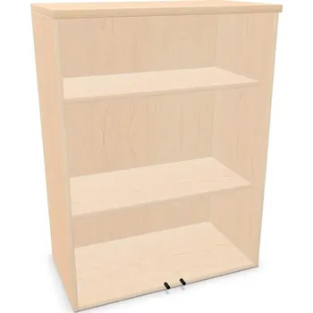 Policová skříň Kancelářská skříň - dvoukřídlé prosklené dveře, nástavec v x š x h: 1070 x 800 x 445 mm, barva javor