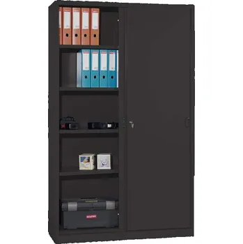 Kovová skříň s posuvnými dveřmi, v x š x h: 1990 x 1200 x 435 mm, barva černá RAL9005 / černá RAL9005