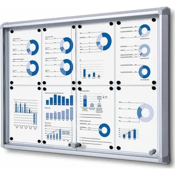 Informační vitrína, s posuvnými dveřmi, bílá magnetická zadní stěna, pro počet listů 8xA4