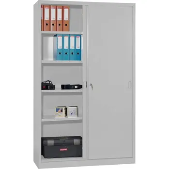 Kovová skříň s posuvnými dveřmi, v x š x h: 1990 x 1200 x 435 mm, barva šedá RAL7035 / šedá RAL7035