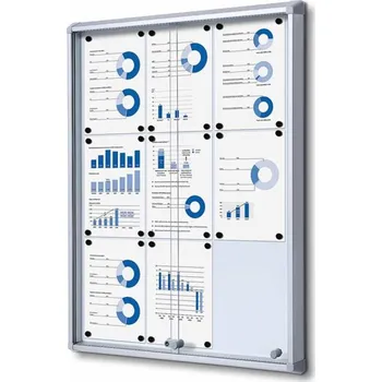 Informační vitrína, s posuvnými dveřmi, bílá magnetická zadní stěna, pro počet listů 9xA4