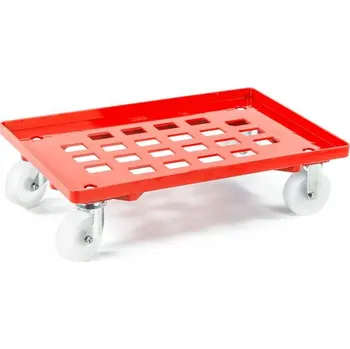 Plošinový vozík Podvozek pod EURO přepravky 600 x 400 mm, s mřížkou, 2 otočná a 2 pevná kola z plastu, barva červená
