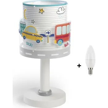 Lampička Dalber 61681 BABY TRAVEL - Dětská stolní lampička s fosforeskujícími obrázky + Dárek LED žárovka (Stolní lampička pro děti s motivem letadel a autíček)