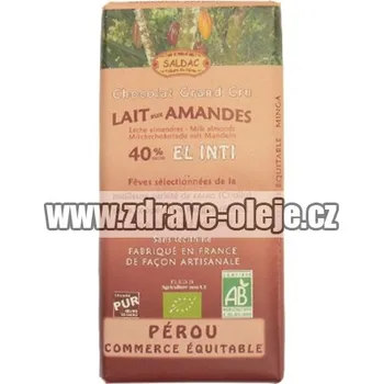 Cukrovinka Mléčná čokoláda BIO s mandlemi 40% kakaa 100g Salute Livi