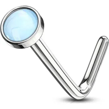 Piercing Zahnutý piercing do nosu s kamenem (modrá)