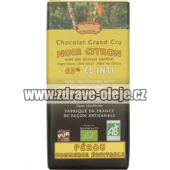 Cukrovinka Hořká čokoláda s citronem BIO 63% kakaa 100g Salute Livi