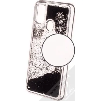 Pouzdro na mobilní telefon 1Mcz Liquid Hexagon Sparkle ochranný kryt s přesýpacím efektem třpytek pro Samsung Galaxy M21 černá (black)