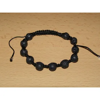 Drahý kámen Drhaný Shamballa náramek - lávové kameny - černá šňůrka - dn30