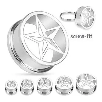 Náušnice Tunel chirurgická ocel hvězda HWPSSCR45