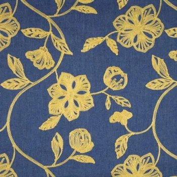 Šatovka denim, žlutá výšivka, š.135/150