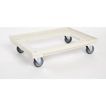 Paletový vozík Plastový vozík pod přepravky, 2 otočná 75 mm polyuretanová kolečka, béžový + doprava zdarma