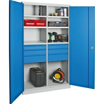 Rudeta Dílenská skříň 1950x1200x450 mm, nosná dělící příčka, 6 zásuvek + doprava zdarma