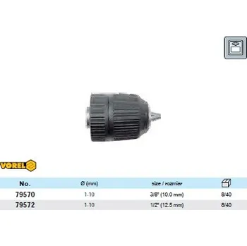 Sklíčidlo Rychloupínací hlava VOREL, sklíčidlo na vrtačku se závitem 1/2" pro vrtáky 1-10mm TO-79572