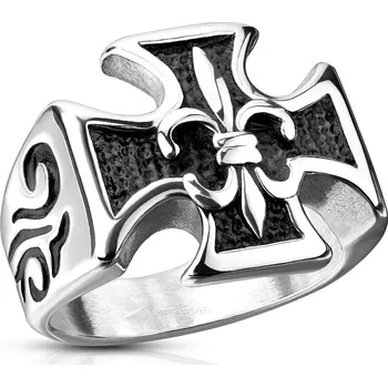 Prsten Šperky4U Ocelový prsten kříž skautská lilie - velikost 62 - OPR1839-62