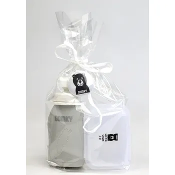 dětská jídelní sada DOMKY Silikonová kapsička šedá s malým boxem na svačinu