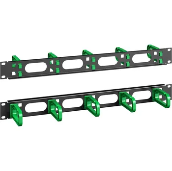 Racková skříň DP-VP-P5-GN-H Vázací panel, 1U, 19", jednostranný, plastová zelená oka 40x80mm
