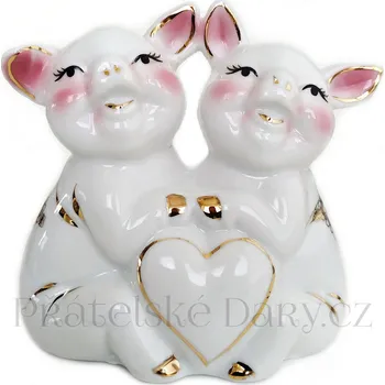 Prasátko - srdce pro štěstí / Porcelán 10cm