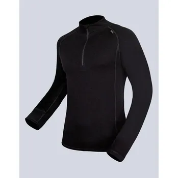 GINA pánské triko se zipem s dlouhým rukávem pánské, dlouhý rukáv, šité, jednobarevné Merino Bamboo 88016P černá XL