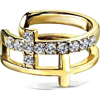 Piercing Falešný piercing do ucha - klips s čirými kamínky (žluté zlato)