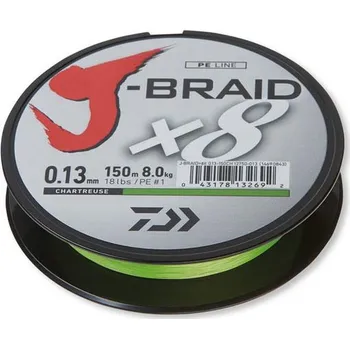 Daiwa J-Braid X8 150m chartrouse Průměr: 0,20mm 13kg Získejte slevu -5% za registraci v e-shopu