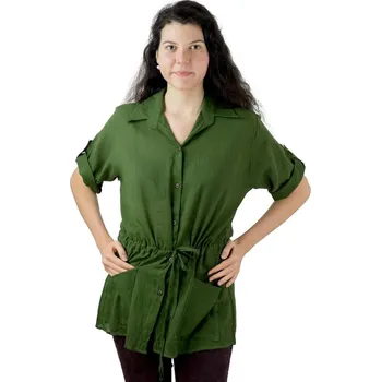 Dámská halenka Zelená bavlněná dámská košile s krátkým rukávem Sumalee Green, jednobarevná, Sittar UNI