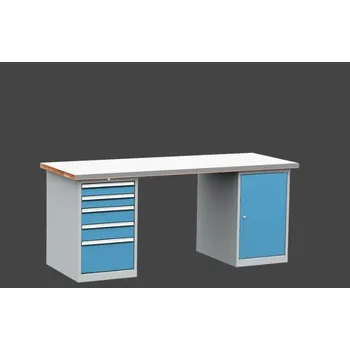 Průmyslová sponka dílenský stůl DPS 2723 s oplechovanou nerezovou pracovní deskou, kontejner a skříňka + doprava zdarma