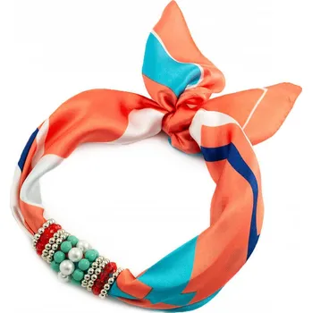 Šátek Šátek s bižuterií Letuška - oranžovo-modrý