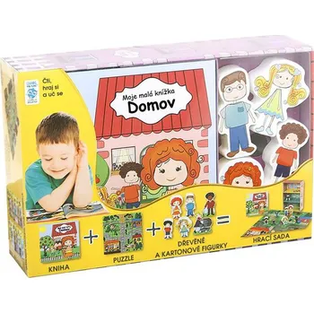 Domov: Moje malá knížka - Nakladatelství Junior (2018, pevná, box) + puzzle + dřevěné a kartonové figurky